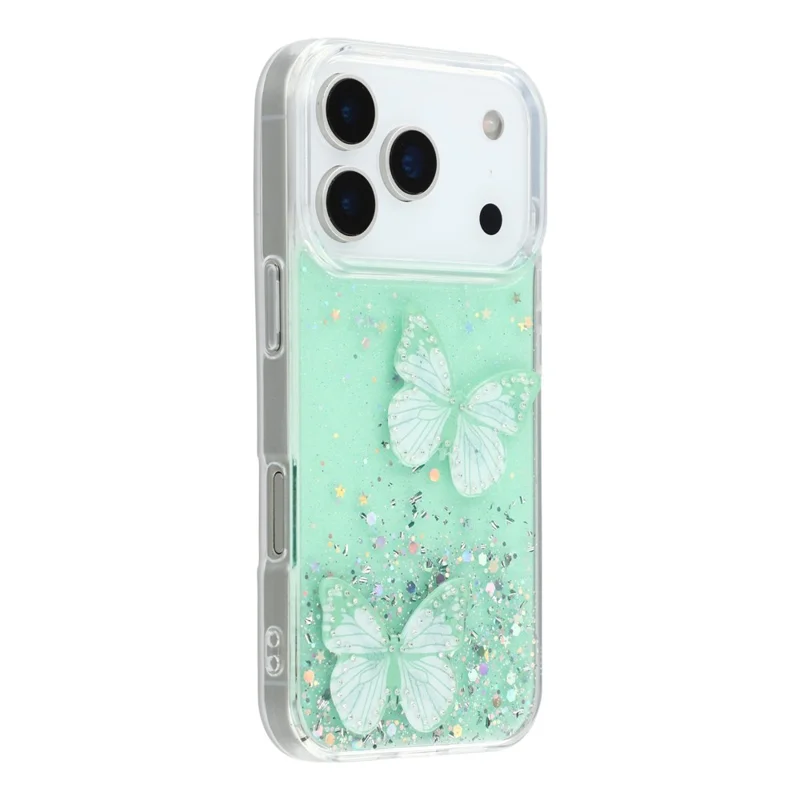 For iPhone 17 Pro Case Epoxy PVC Butterfly TPU Aesthetics Phone Cover - Green