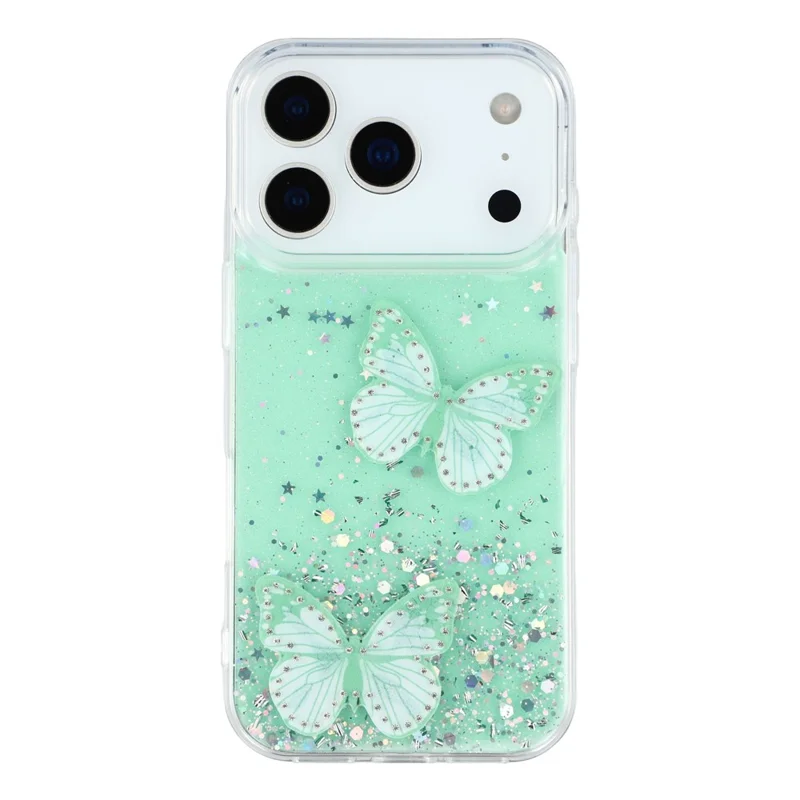 For iPhone 17 Pro Case Epoxy PVC Butterfly TPU Aesthetics Phone Cover - Green