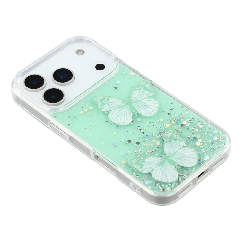 For iPhone 17 Pro Case Epoxy PVC Butterfly TPU Aesthetics Phone Cover - Green