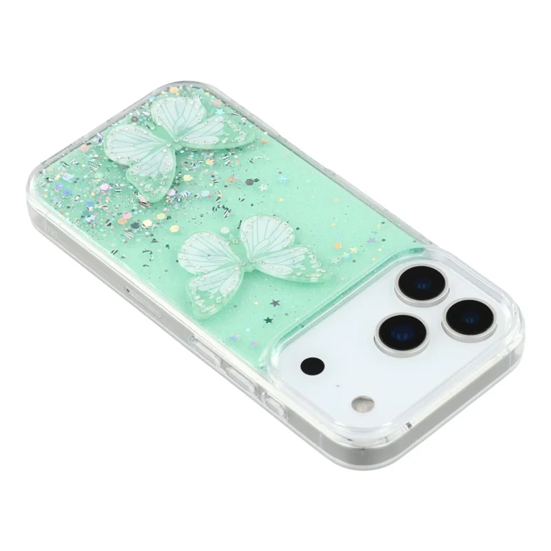 For iPhone 17 Pro Case Epoxy PVC Butterfly TPU Aesthetics Phone Cover - Green