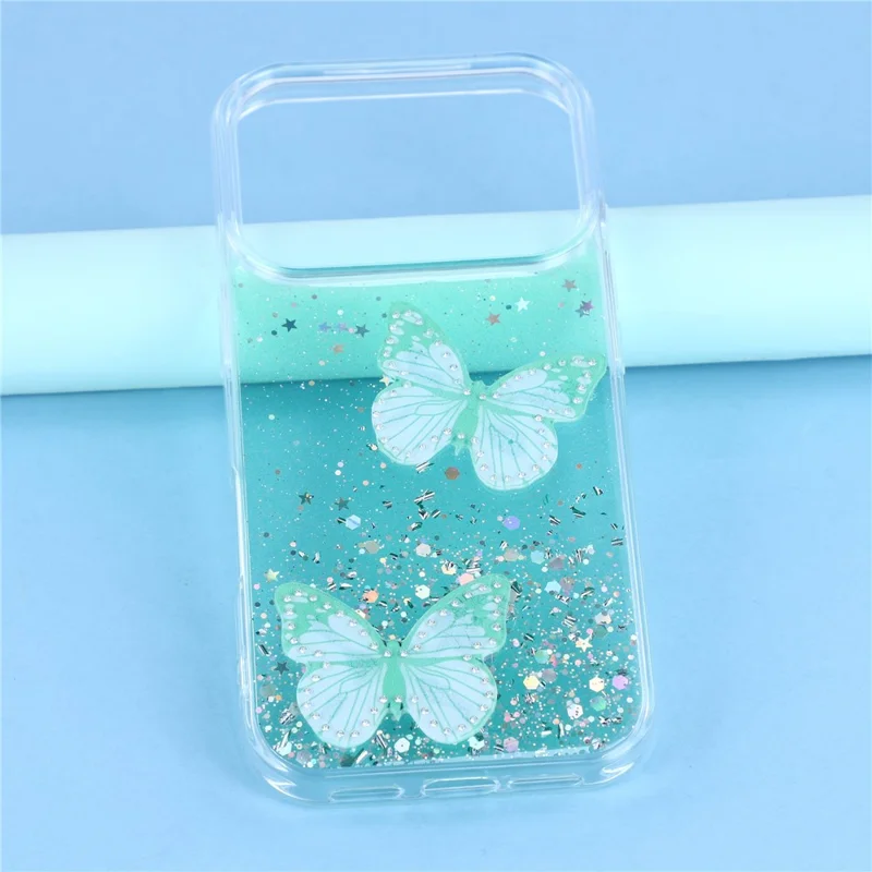 For iPhone 17 Pro Case Epoxy PVC Butterfly TPU Aesthetics Phone Cover - Green
