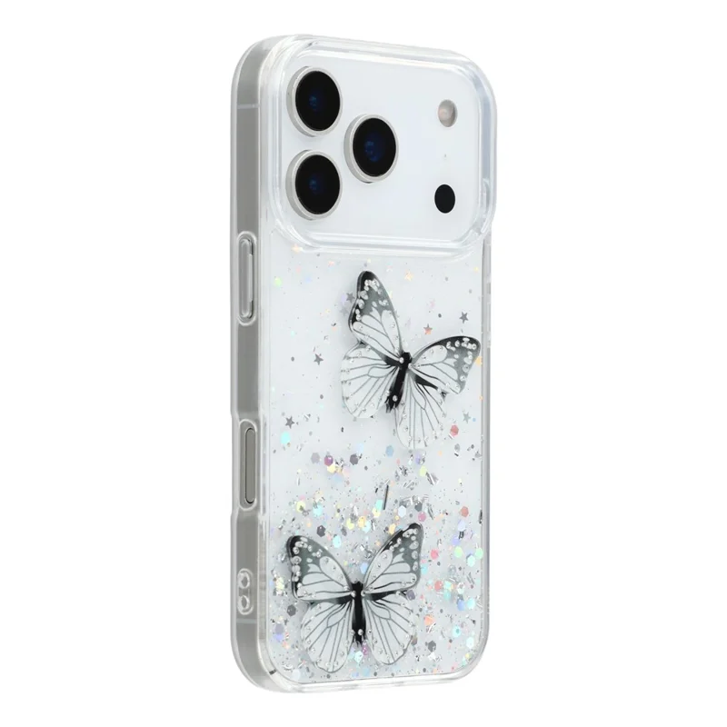 For iPhone 17 Pro Case Epoxy PVC Butterfly TPU Aesthetics Phone Cover - White