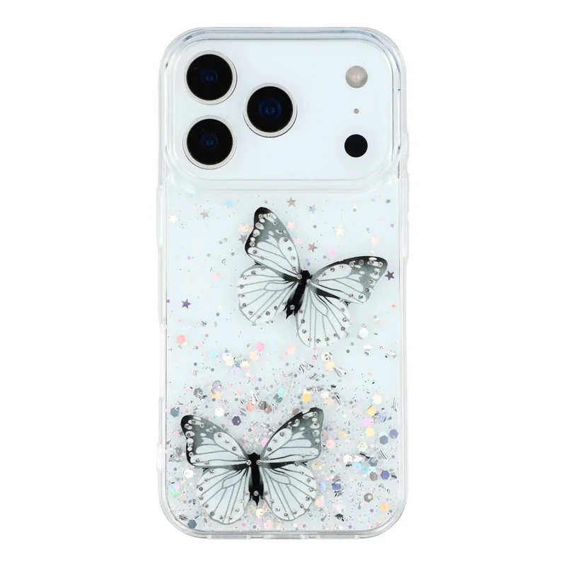 For iPhone 17 Pro Case Epoxy PVC Butterfly TPU Aesthetics Phone Cover - White