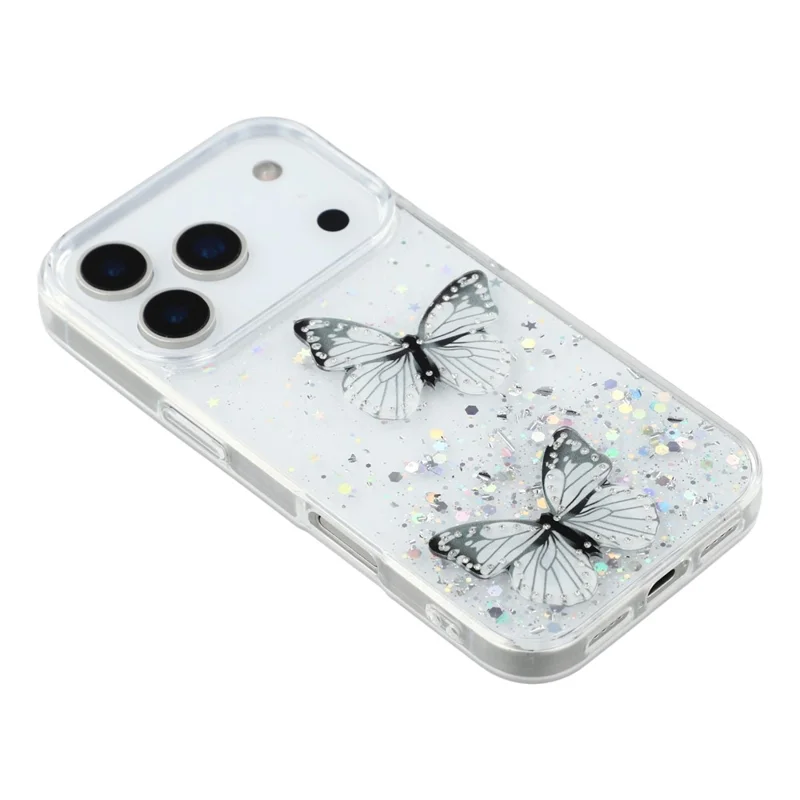 For iPhone 17 Pro Case Epoxy PVC Butterfly TPU Aesthetics Phone Cover - White