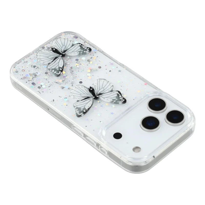 For iPhone 17 Pro Case Epoxy PVC Butterfly TPU Aesthetics Phone Cover - White