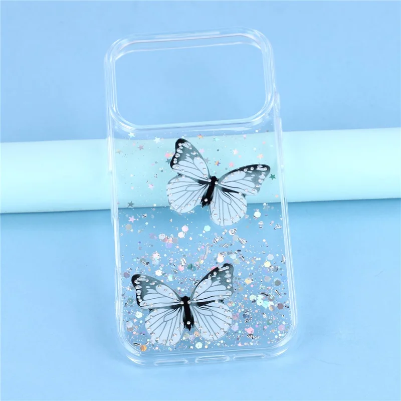 For iPhone 17 Pro Case Epoxy PVC Butterfly TPU Aesthetics Phone Cover - White