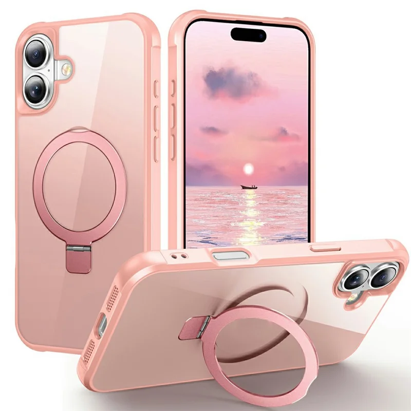Für iPhone 17 Hülle Kompatibel mit MagSafe Ringhalter Ständer TPU + PC Handyhülle - Rosa