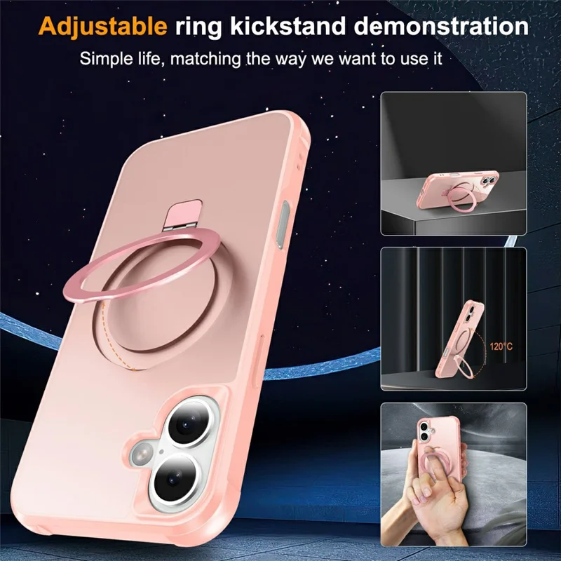 Für iPhone 17 Hülle Kompatibel mit MagSafe Ringhalter Ständer TPU + PC Handyhülle - Rosa