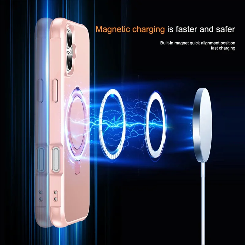 Für iPhone 17 Hülle Kompatibel mit MagSafe Ringhalter Ständer TPU + PC Handyhülle - Rosa