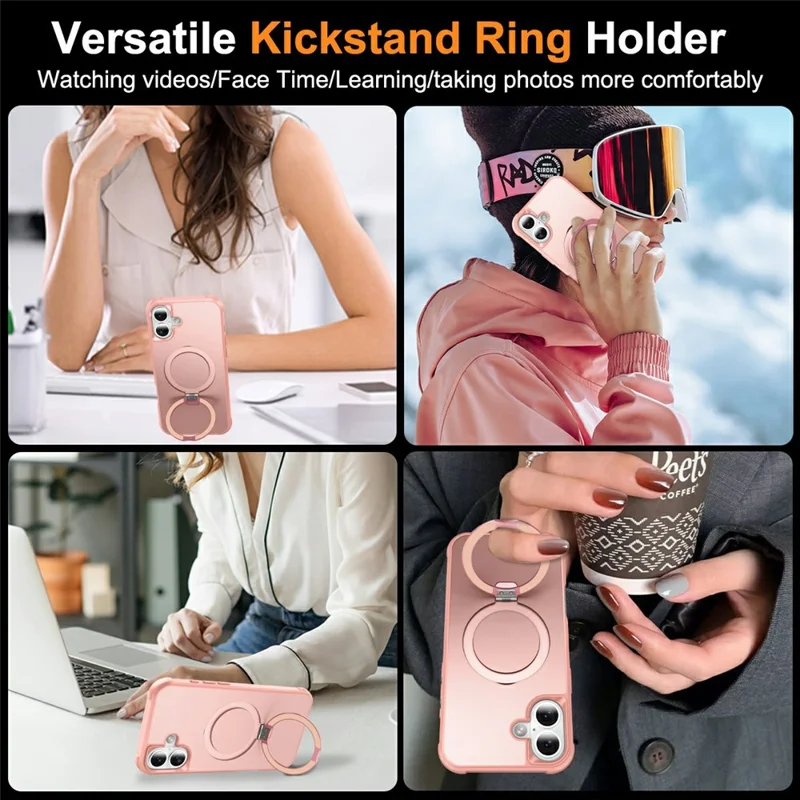 Für iPhone 17 Hülle Kompatibel mit MagSafe Ringhalter Ständer TPU + PC Handyhülle - Rosa