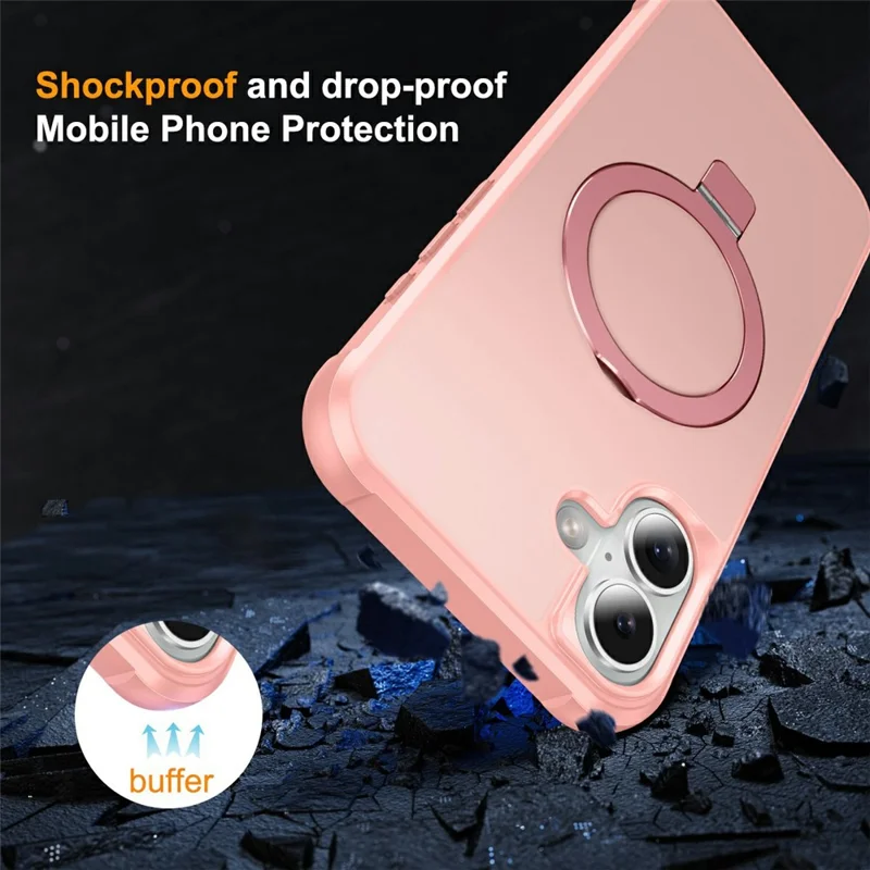 Für iPhone 17 Hülle Kompatibel mit MagSafe Ringhalter Ständer TPU + PC Handyhülle - Rosa