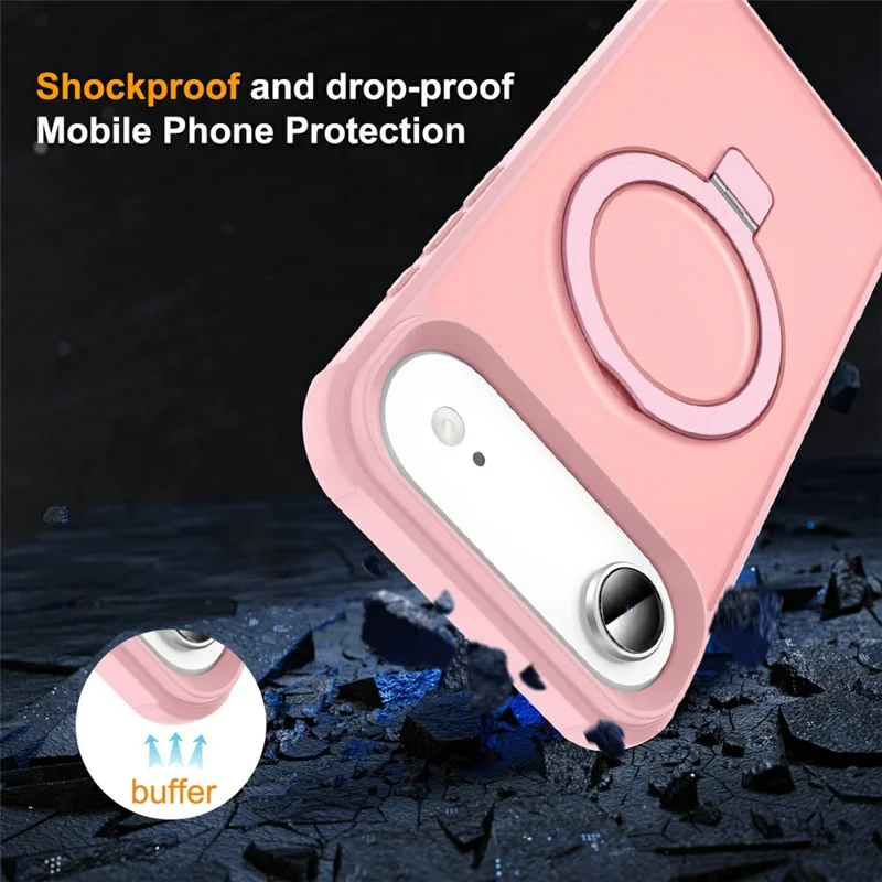 Pour iPhone 17 Étui d'Air Compatible avec Support de Bague MagSafe et Béquille Housse de Téléphone TPU + PC - Rose