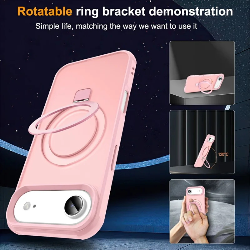 Pour iPhone 17 Étui d'Air Compatible avec Support de Bague MagSafe et Béquille Housse de Téléphone TPU + PC - Rose