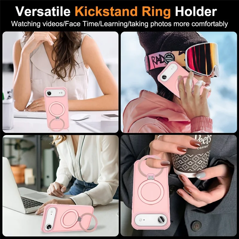 Pour iPhone 17 Étui d'Air Compatible avec Support de Bague MagSafe et Béquille Housse de Téléphone TPU + PC - Rose