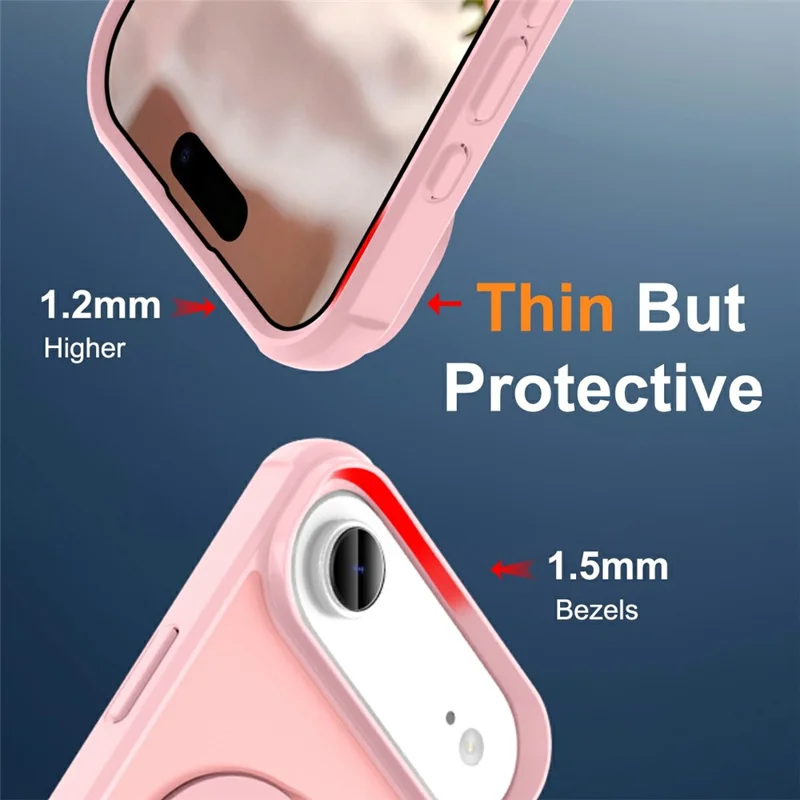 Pour iPhone 17 Étui d'Air Compatible avec Support de Bague MagSafe et Béquille Housse de Téléphone TPU + PC - Rose