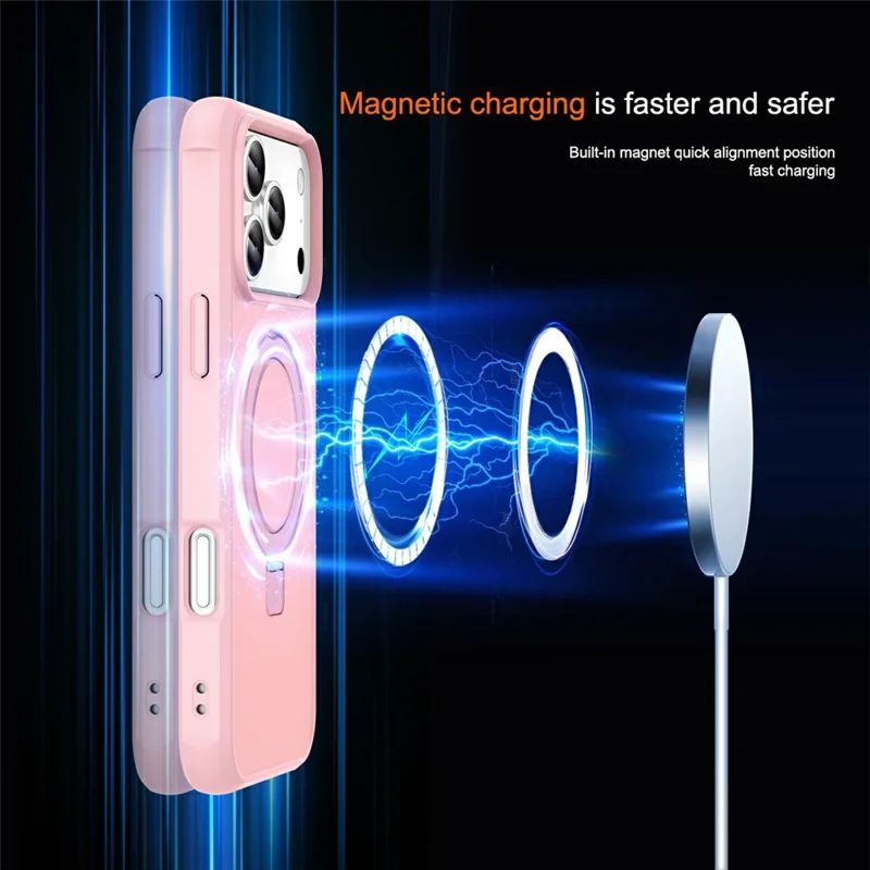 For iPhone 17 Pro Case Compatible with MagSafe Ring Holder Kickstand TPU + PC Phone Cover - Pink