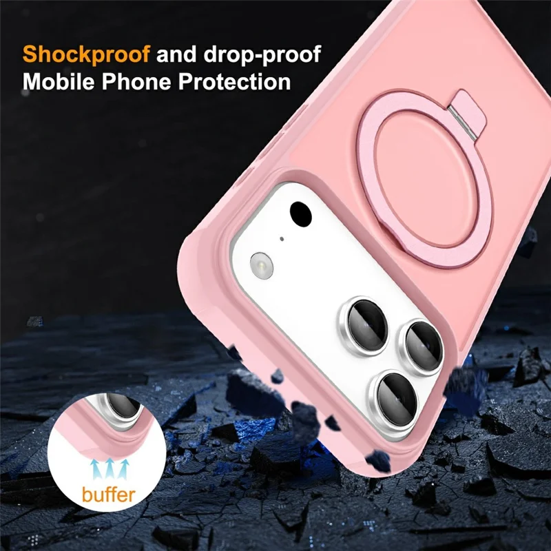 For iPhone 17 Pro Case Compatible with MagSafe Ring Holder Kickstand TPU + PC Phone Cover - Pink