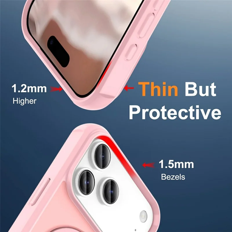 For iPhone 17 Pro Case Compatible with MagSafe Ring Holder Kickstand TPU + PC Phone Cover - Pink