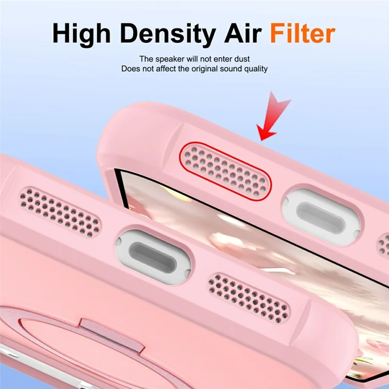 For iPhone 17 Pro Case Compatible with MagSafe Ring Holder Kickstand TPU + PC Phone Cover - Pink