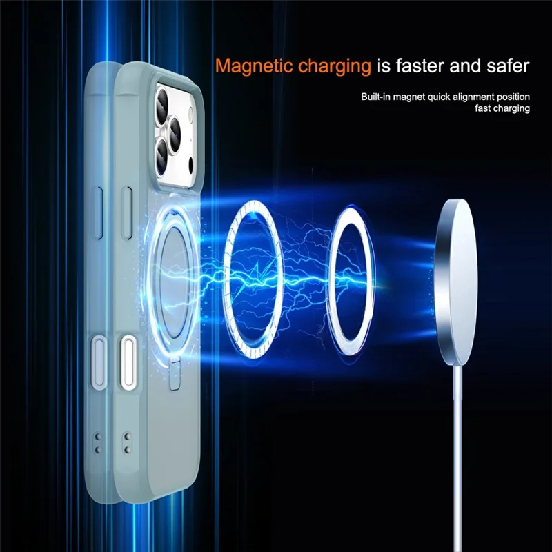 For iPhone 17 Pro Case Compatible with MagSafe Ring Holder Kickstand TPU + PC Phone Cover - Lake Blue