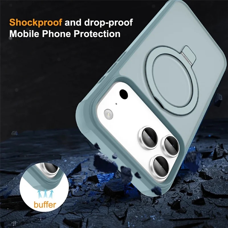 For iPhone 17 Pro Case Compatible with MagSafe Ring Holder Kickstand TPU + PC Phone Cover - Lake Blue