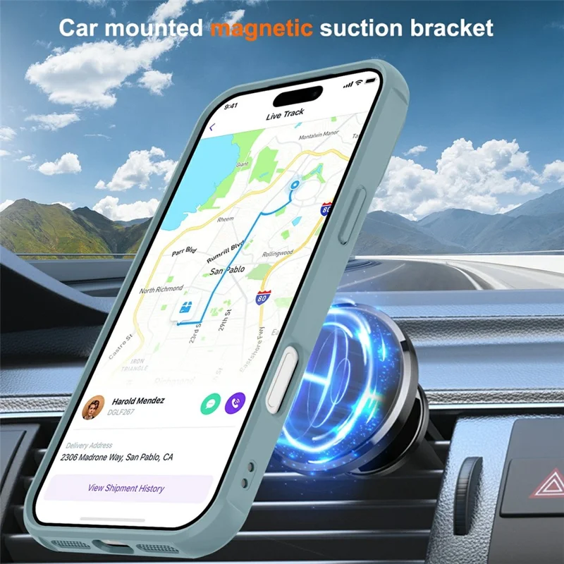 For iPhone 17 Pro Case Compatible with MagSafe Ring Holder Kickstand TPU + PC Phone Cover - Lake Blue