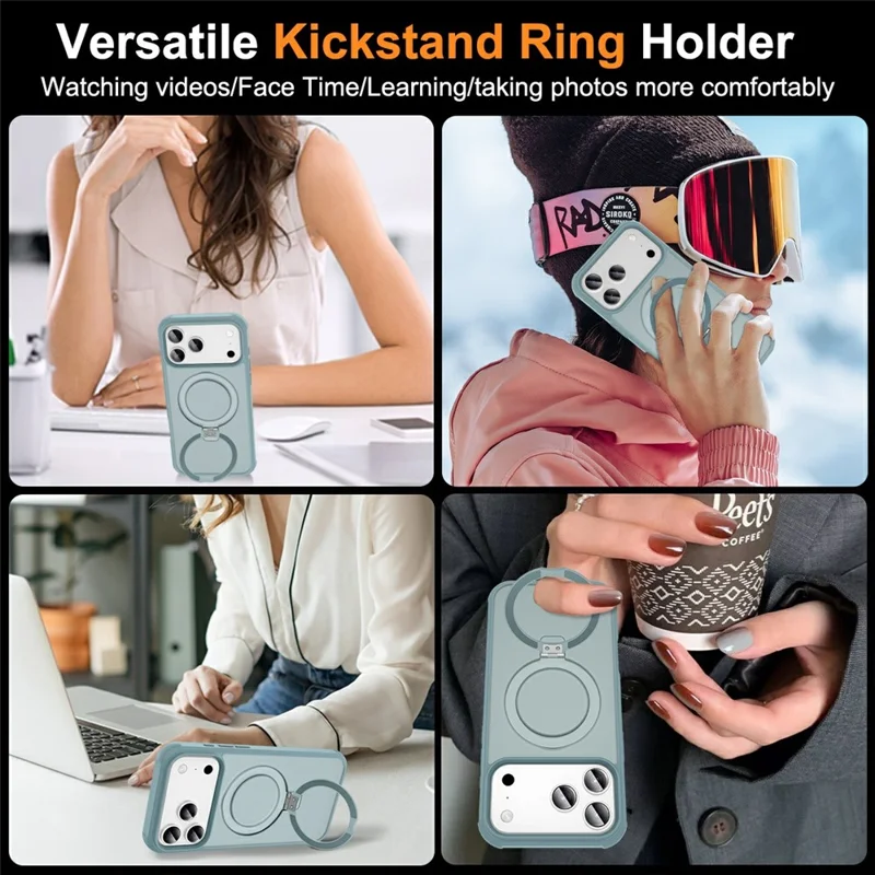 For iPhone 17 Pro Case Compatible with MagSafe Ring Holder Kickstand TPU + PC Phone Cover - Lake Blue