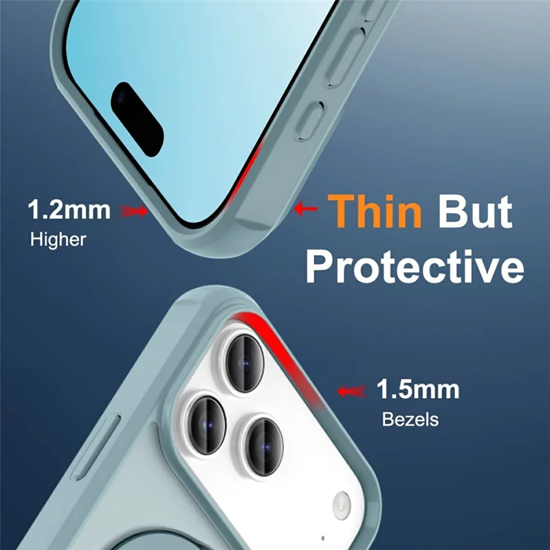 For iPhone 17 Pro Case Compatible with MagSafe Ring Holder Kickstand TPU + PC Phone Cover - Lake Blue