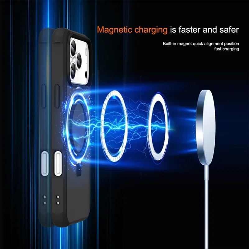 For iPhone 17 Pro Max Case Compatible with MagSafe Ring Holder Kickstand TPU + PC Phone Cover - Black