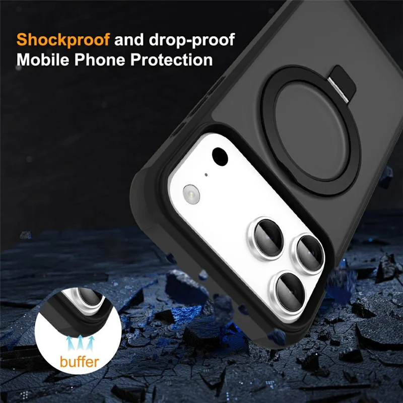 For iPhone 17 Pro Max Case Compatible with MagSafe Ring Holder Kickstand TPU + PC Phone Cover - Black