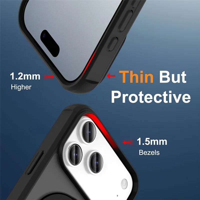 For iPhone 17 Pro Max Case Compatible with MagSafe Ring Holder Kickstand TPU + PC Phone Cover - Black