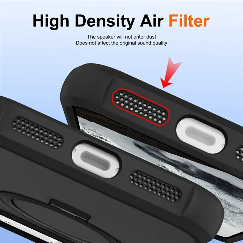 For iPhone 17 Pro Max Case Compatible with MagSafe Ring Holder Kickstand TPU + PC Phone Cover - Black