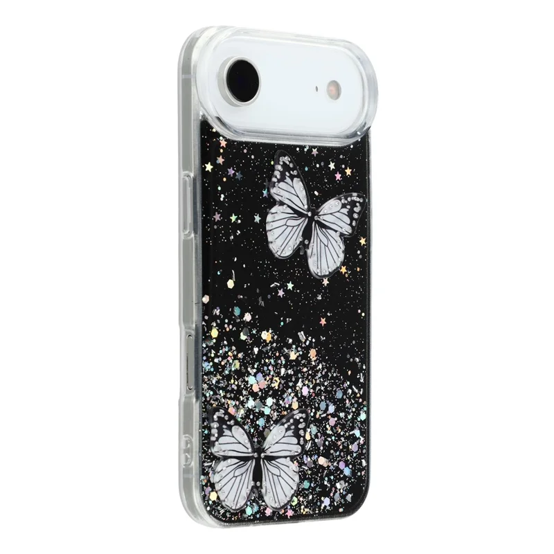For iPhone Air Case Epoxy PVC Butterfly TPU Aesthetics Phone Cover - Black