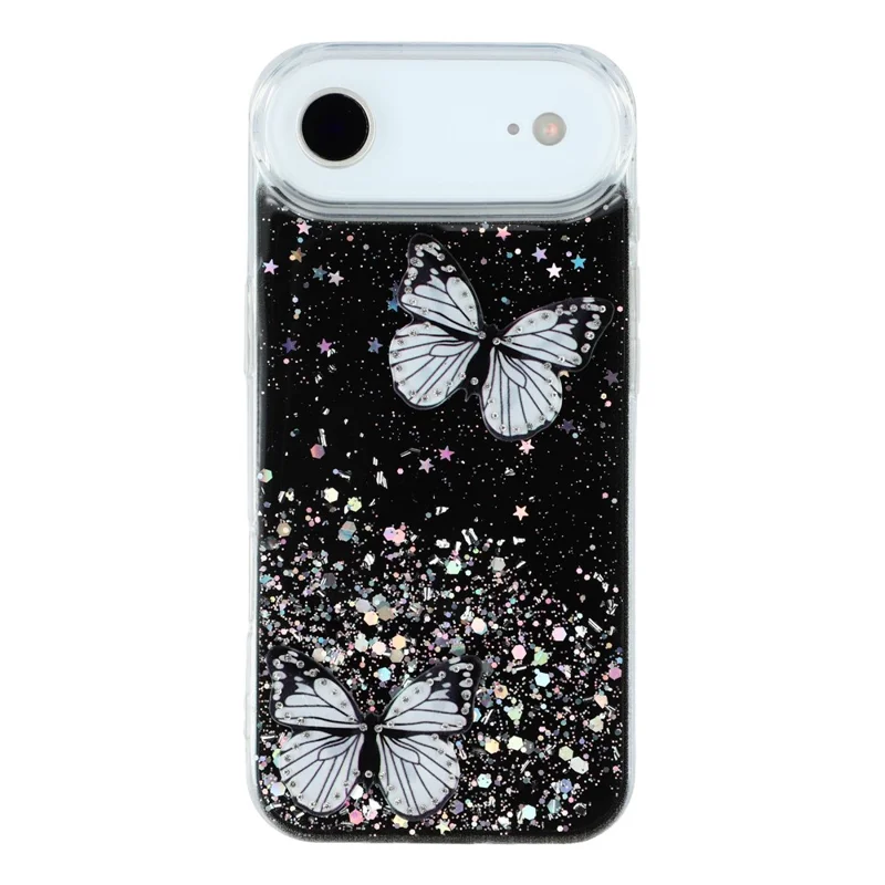 For iPhone Air Case Epoxy PVC Butterfly TPU Aesthetics Phone Cover - Black