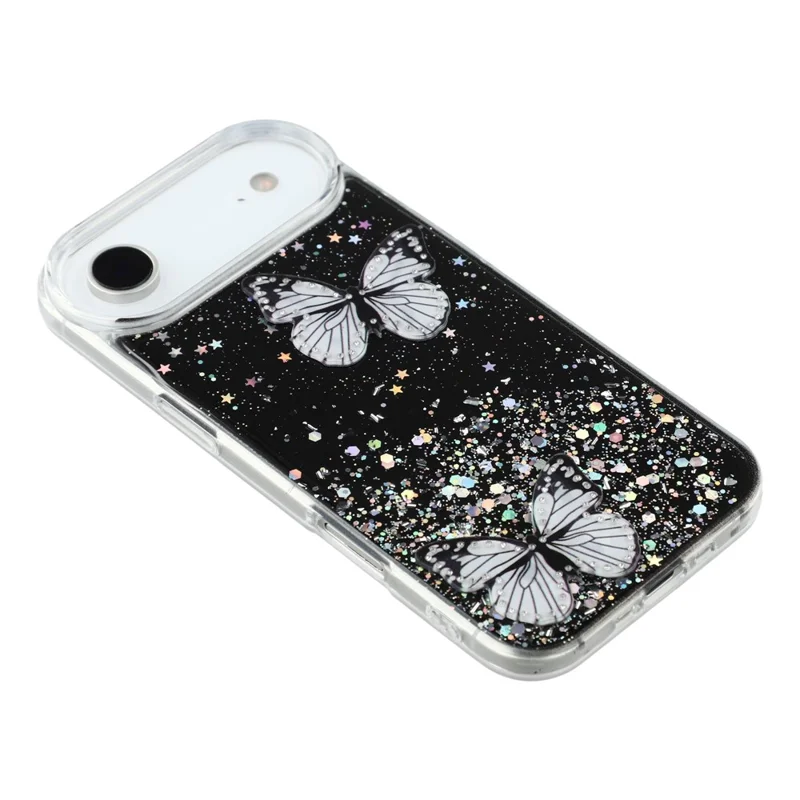 For iPhone Air Case Epoxy PVC Butterfly TPU Aesthetics Phone Cover - Black
