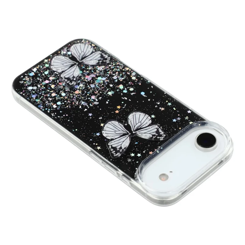 For iPhone Air Case Epoxy PVC Butterfly TPU Aesthetics Phone Cover - Black