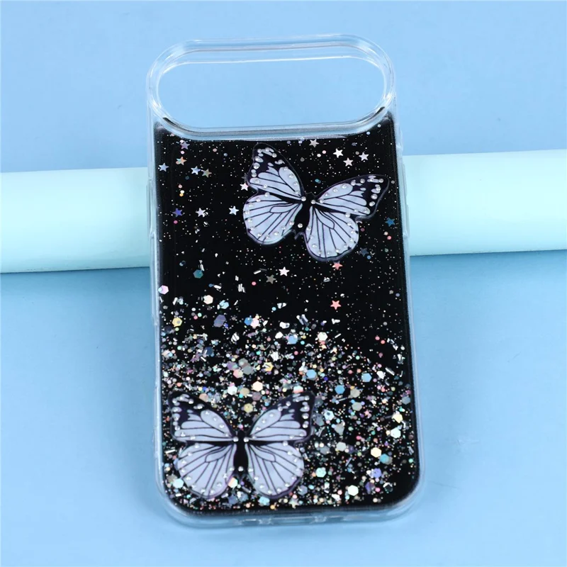 For iPhone Air Case Epoxy PVC Butterfly TPU Aesthetics Phone Cover - Black