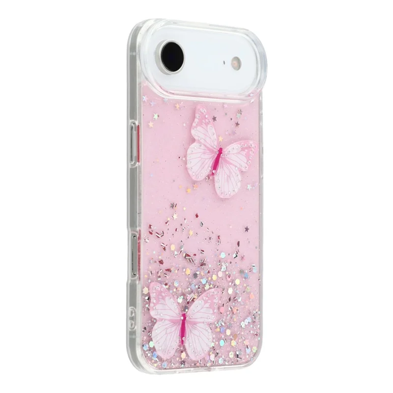 For iPhone Air Case Epoxy PVC Butterfly TPU Aesthetics Phone Cover - Pink