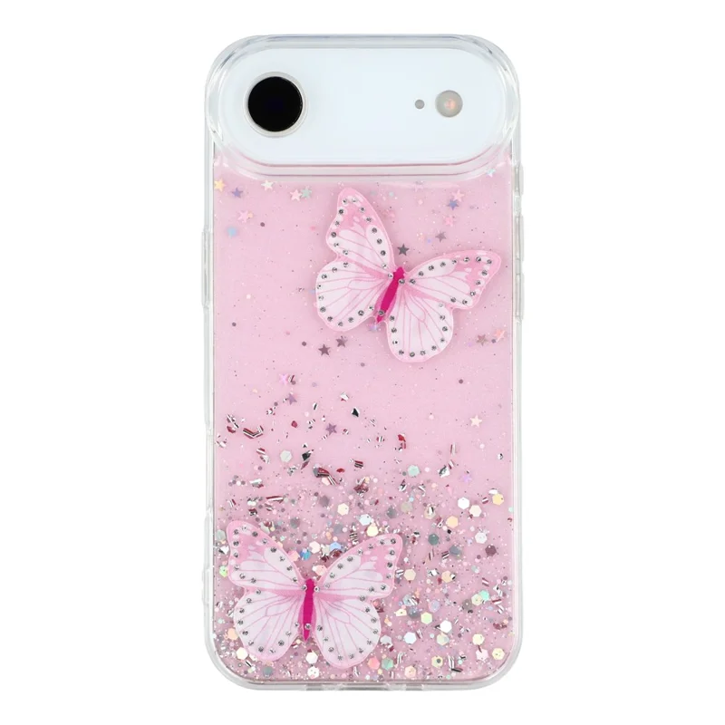 For iPhone Air Case Epoxy PVC Butterfly TPU Aesthetics Phone Cover - Pink