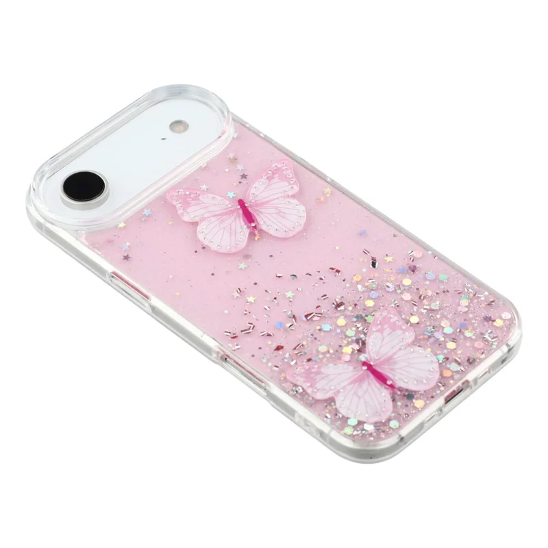 For iPhone Air Case Epoxy PVC Butterfly TPU Aesthetics Phone Cover - Pink