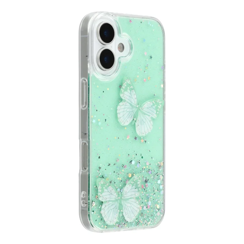 For iPhone 17 Case Epoxy PVC Butterfly TPU Aesthetics Phone Cover - Green