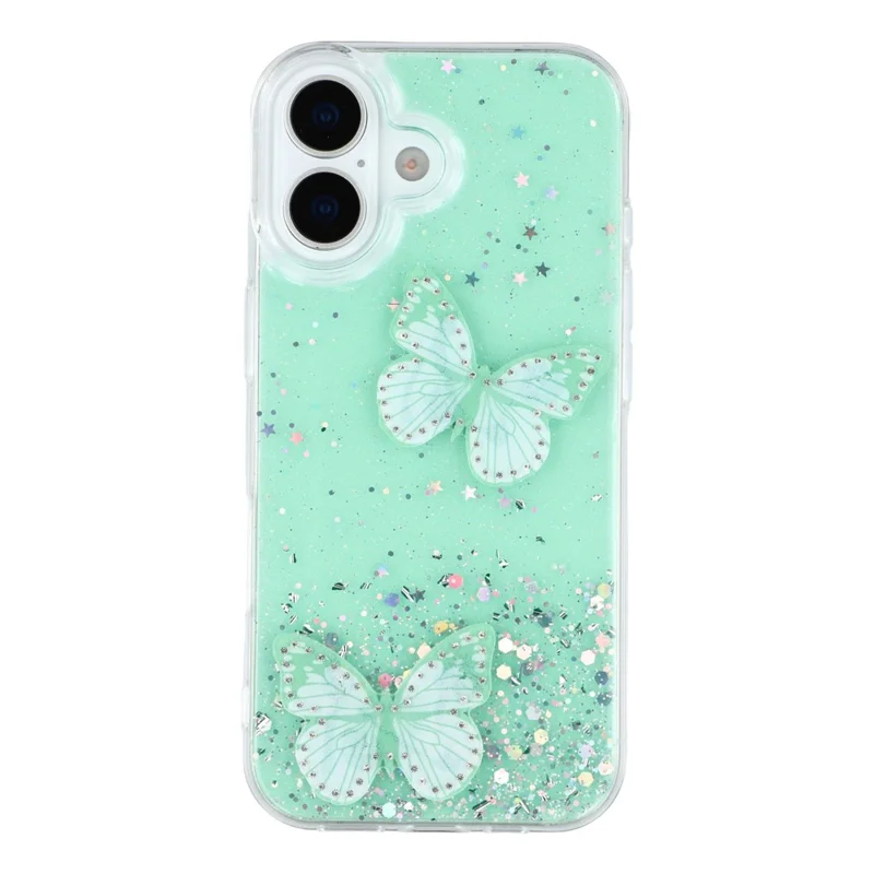 For iPhone 17 Case Epoxy PVC Butterfly TPU Aesthetics Phone Cover - Green