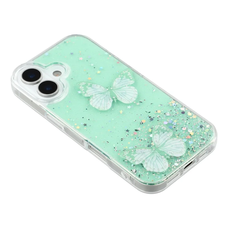 For iPhone 17 Case Epoxy PVC Butterfly TPU Aesthetics Phone Cover - Green