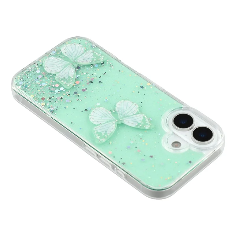 For iPhone 17 Case Epoxy PVC Butterfly TPU Aesthetics Phone Cover - Green