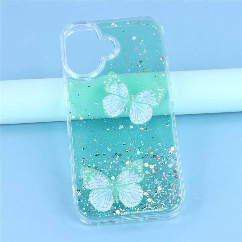 For iPhone 17 Case Epoxy PVC Butterfly TPU Aesthetics Phone Cover - Green