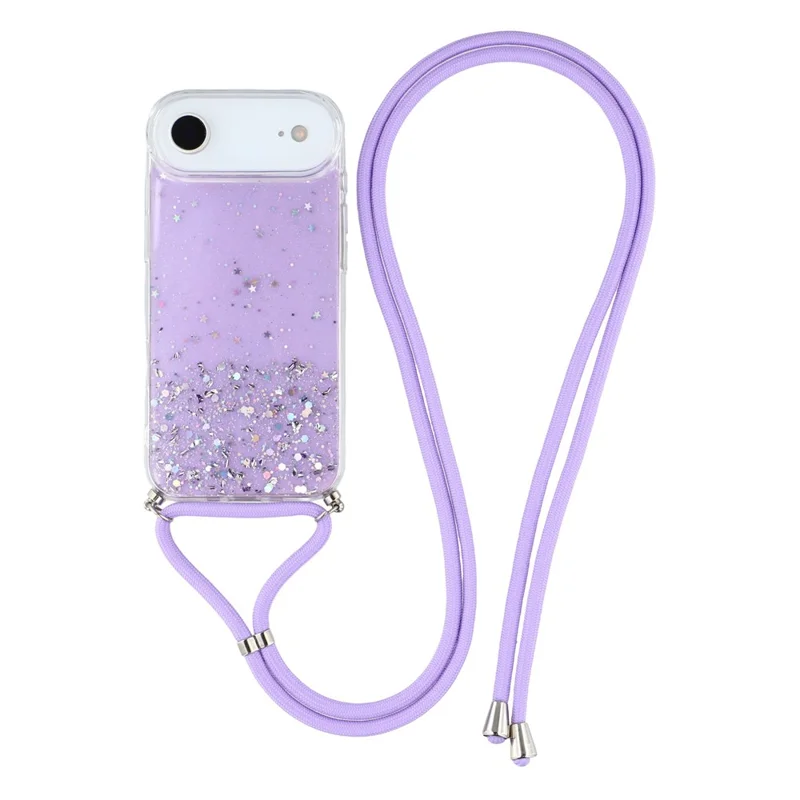 For iPhone Air Case Cute Bling TPU Epoxy Phone Cover with Lanyard - Purple