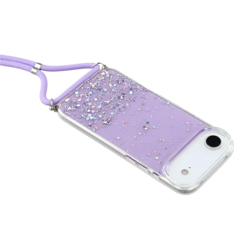 For iPhone Air Case Cute Bling TPU Epoxy Phone Cover with Lanyard - Purple