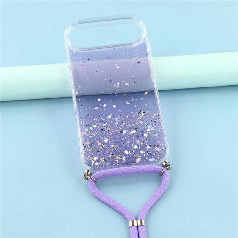 For iPhone Air Case Cute Bling TPU Epoxy Phone Cover with Lanyard - Purple