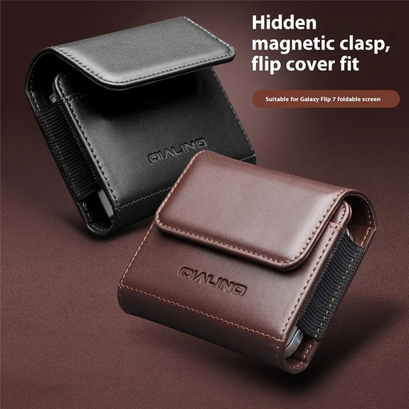 QIALINO Étui en cuir multifonction pour téléphones à clapet avec pochette de ceinture de rangement - Marron
