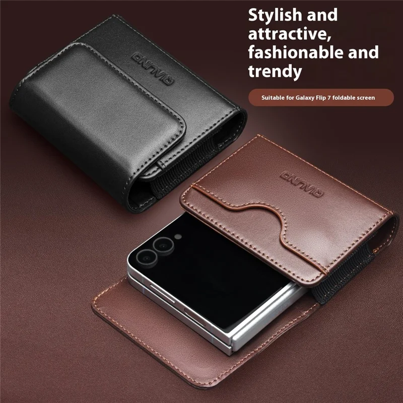 QIALINO Étui en cuir multifonction pour téléphones à clapet avec pochette de ceinture de rangement - Marron